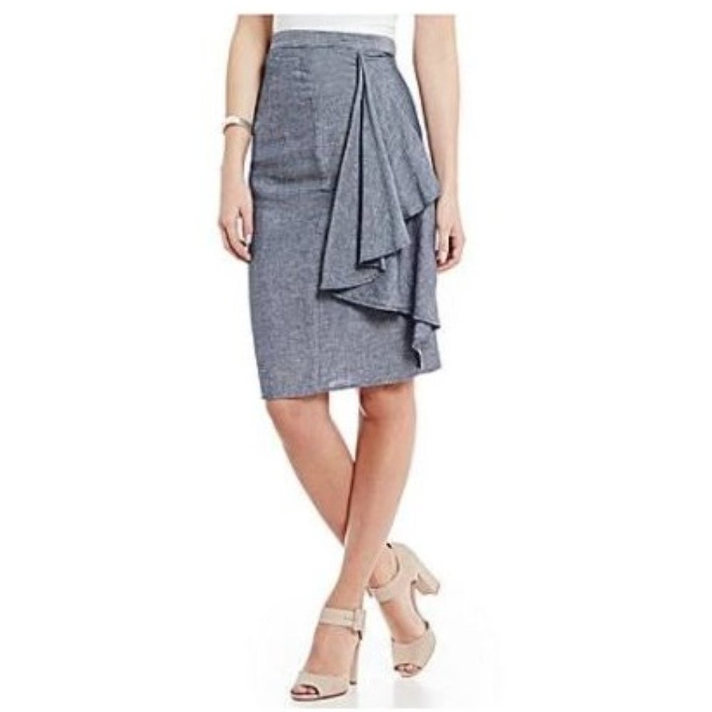 NWT Women's Halston Pencil Skirt Linen Chambray  Blue Denim Color  Size 4